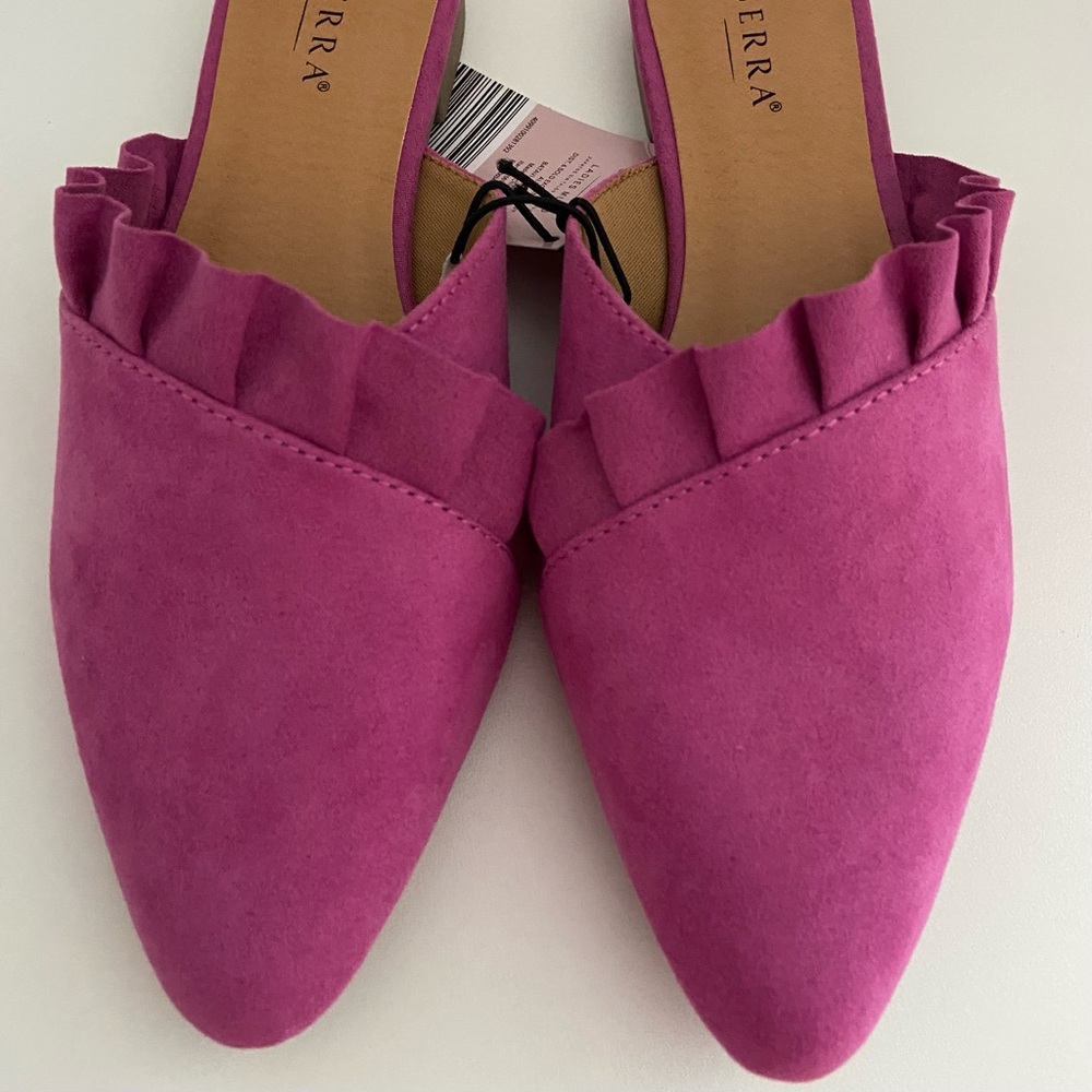 Serra Faux Suede Fuchsia Mules Size 7